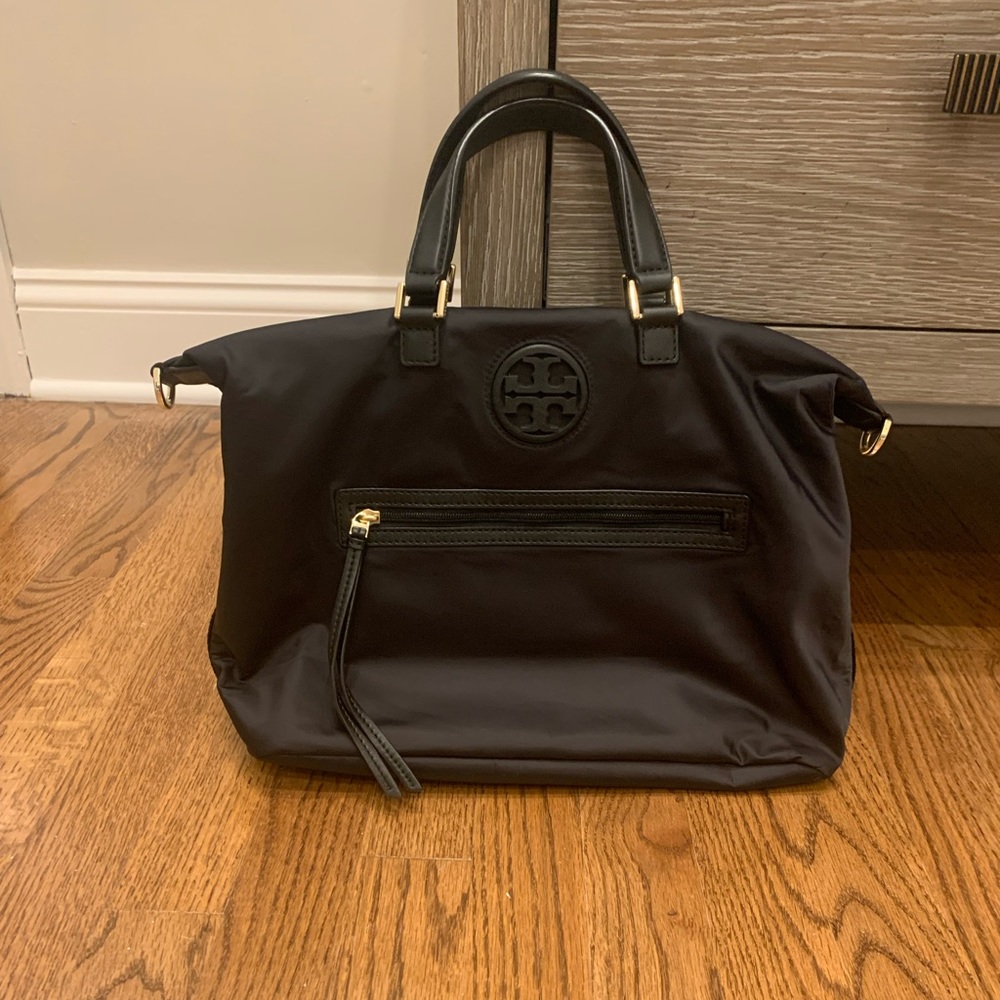 Tory Burch Black Nylon Slouchy Satchel